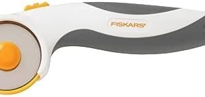 Fiskars 45mm Comfort Stick Rotary Cutter for Fabric – Titanium Rotary Cutter Blade – Craft Supplies – Crafts, Sewing, and Quilting Projects – White/Gray