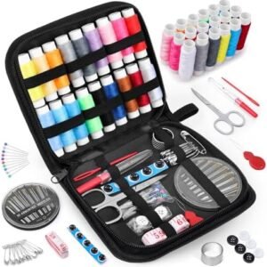 Coquimbo Sewing Kit Gifts for Grandma, Mom, Friend, Adults Beginner Kids Traveler, Portable Sewing Supplies Accessories with Case Contains Thread, Needle, Scissors, Measure Tape, Thimble etc(Black, M)