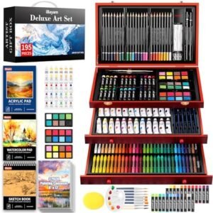 iBayam Deluxe Art Set, 195-Pack Artist Gift Box, Arts and Crafts Drawing Painting Kit Art Supplies for Adults Kids, Art Kits Paint Set with 24 Acrylic Paint, Sketchbook, Canvases, Crayons, Pencils