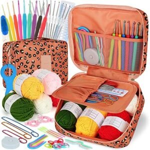 Coopay Crochet Kit Beginners Crochet Hook Set with Crochet Yarn,58PCS Portable Crochet Set Ergonomic Crochet Hooks Travel Knitting Crochet Supplies