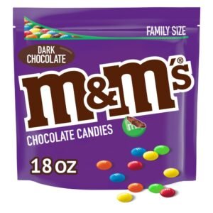 M&M’S Dark Chocolate Candy, Family Size, 18 oz Resealable Bulk Candy Bag