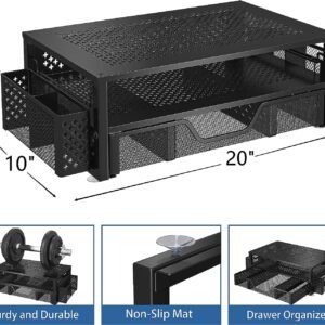 Simple Trending 2 Tier Metal Monitor Stand Monitor riser and Computer Desk Organizer with Drawer and Pen Holder for Laptop, Computer, iMac, Black  Simple Trending: Electronics